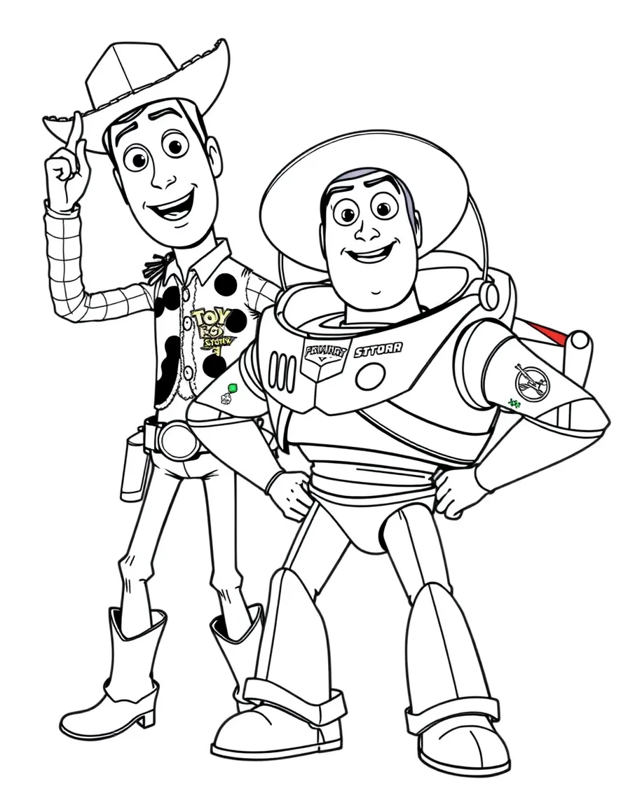 Woody and Buzz Lightyear in an action pose from Toy Story