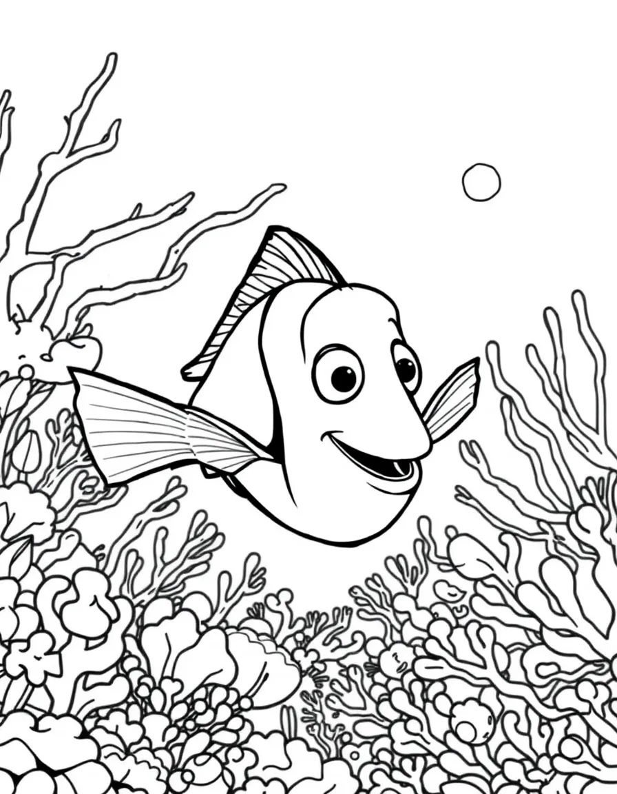 Nemo and his dad Marlin swimming through a coral reef