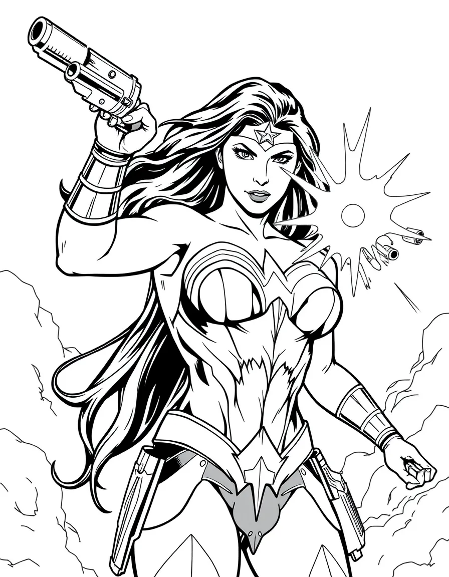 Wonder Woman deflecting bullets with her magical bracelets