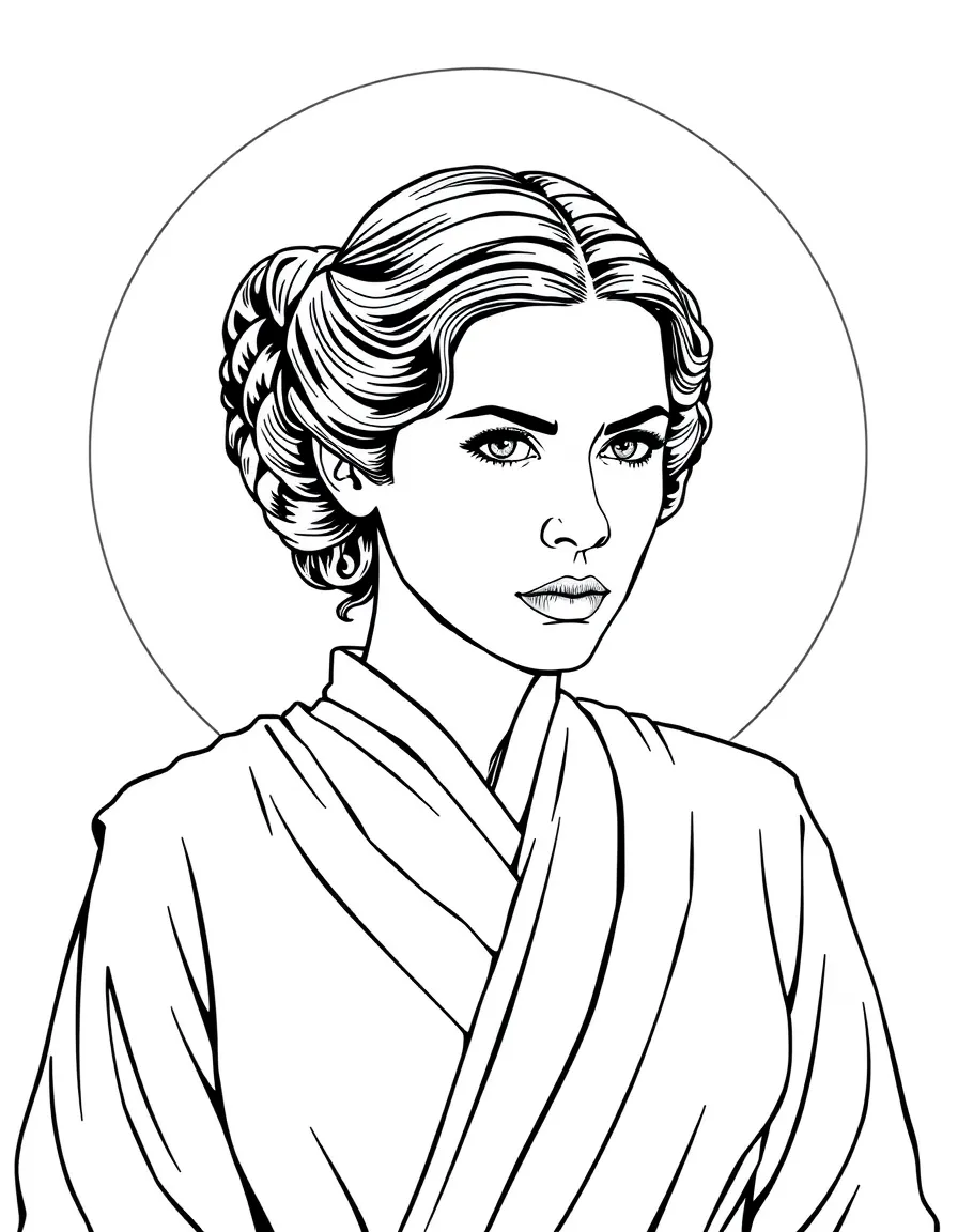 Princess Leia with her iconic side buns and determined expression