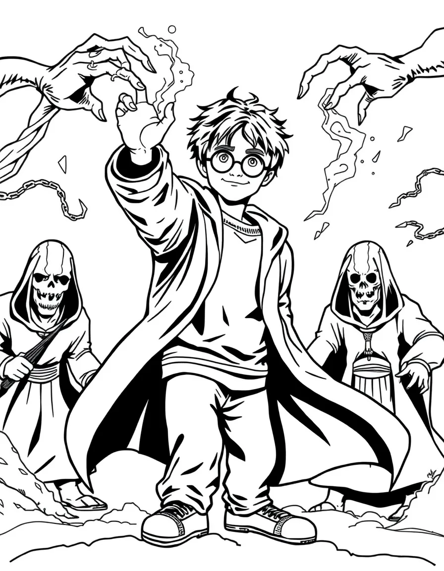 Harry Potter casting his Patronus charm against approaching Dementors