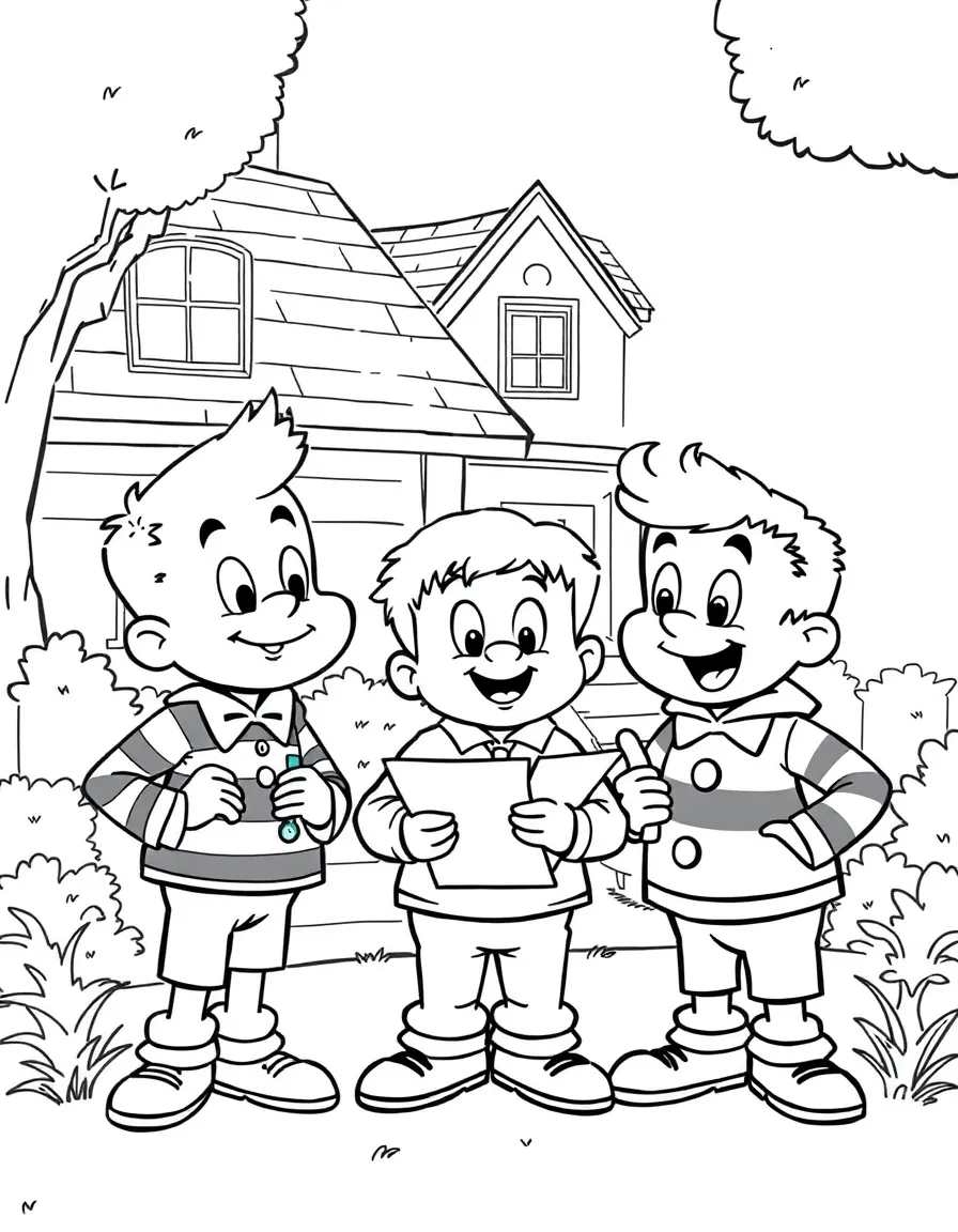 Ed, Edd, and Eddy planning their next neighborhood scam