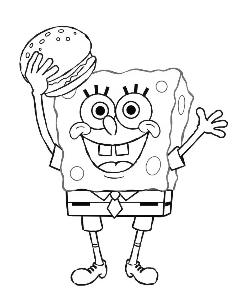 SpongeBob SquarePants flipping Krabby Patties with enthusiasm