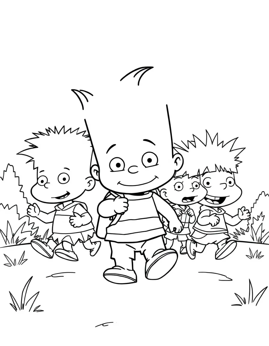 Tommy Pickles leading the Rugrats on a baby adventure