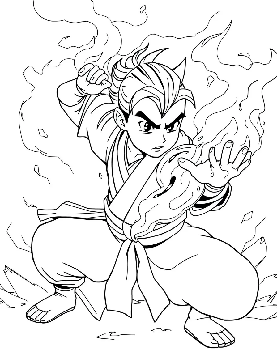 Zuko practicing his firebending with intense concentration