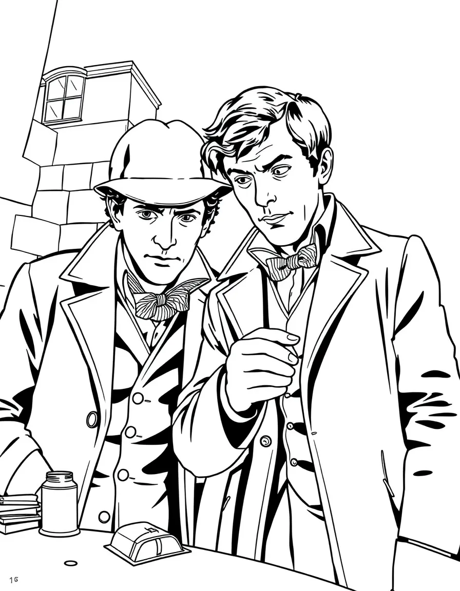 Sherlock Holmes and Watson from the BBC series investigating a crime scene