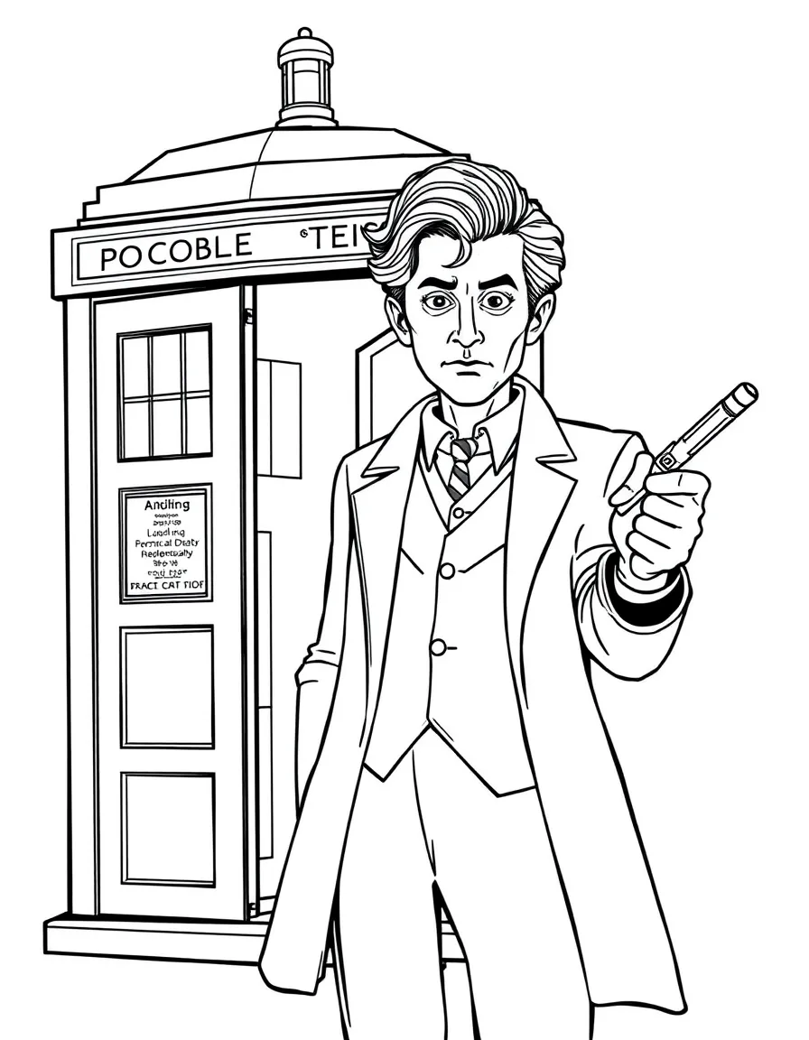 The Doctor with the TARDIS and sonic screwdriver from Doctor Who