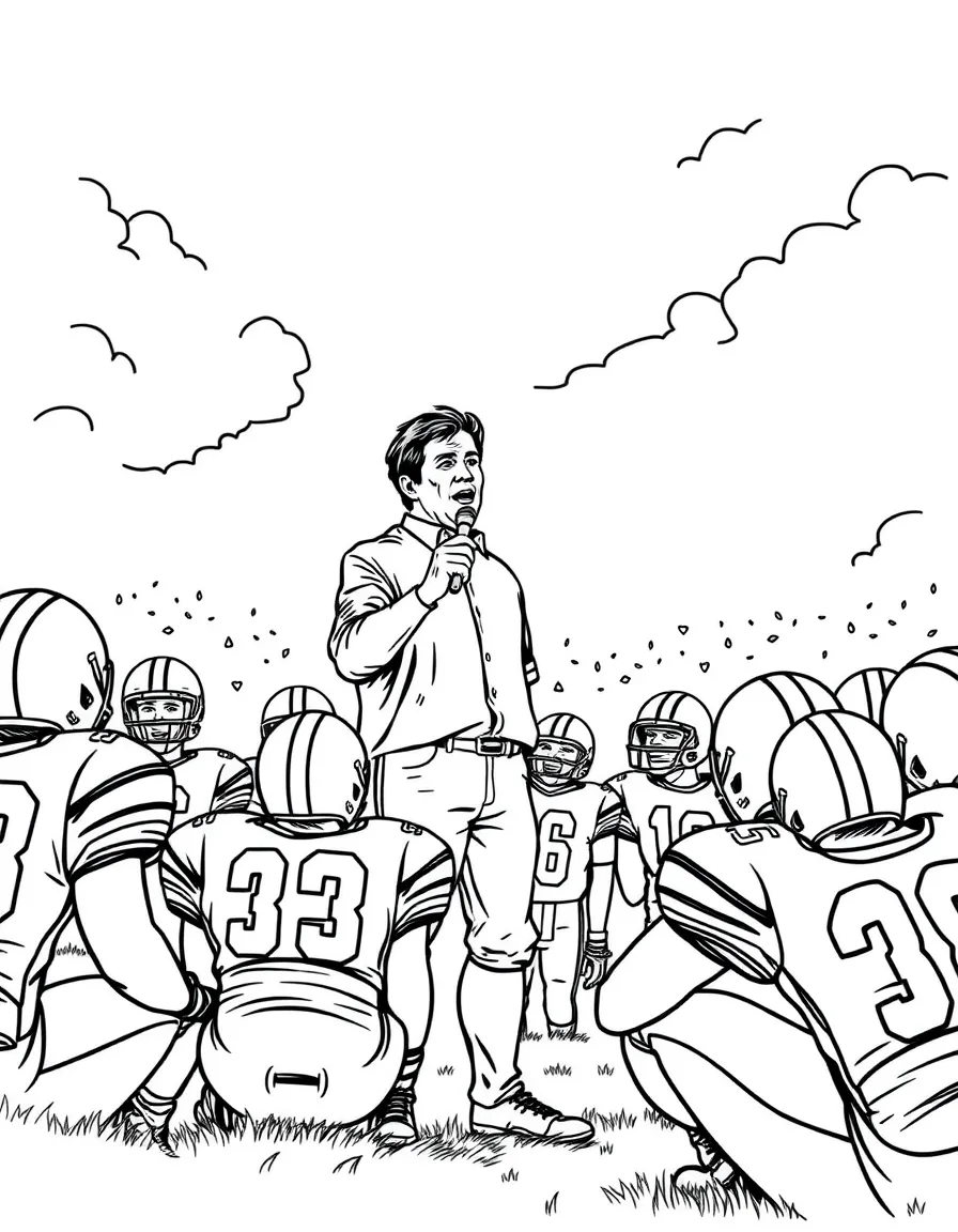 Ted Lasso giving an inspirational speech to his football team