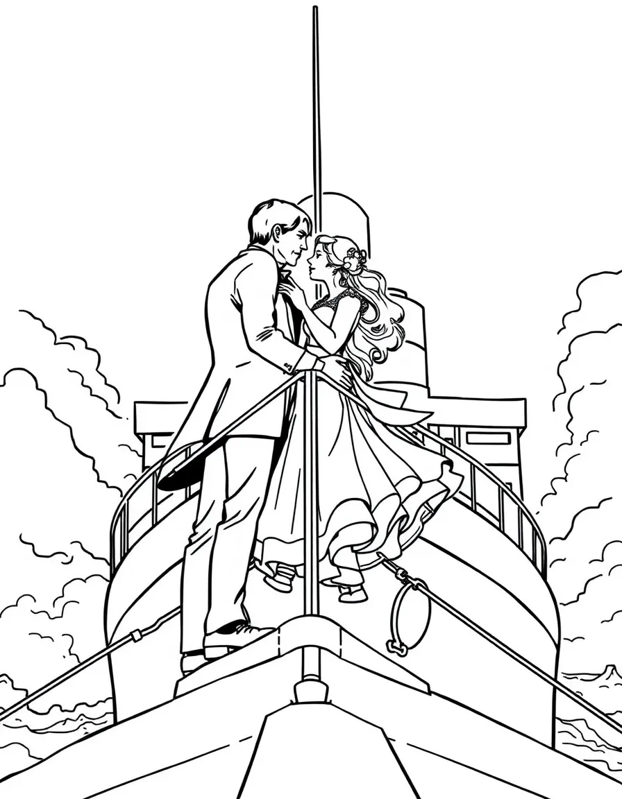 Jack and Rose at the bow of the Titanic in their "king of the world" pose