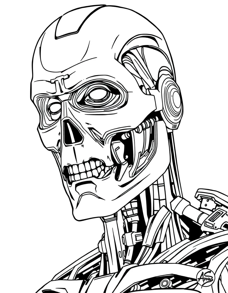 The Terminator with half his face showing the robotic endoskeleton