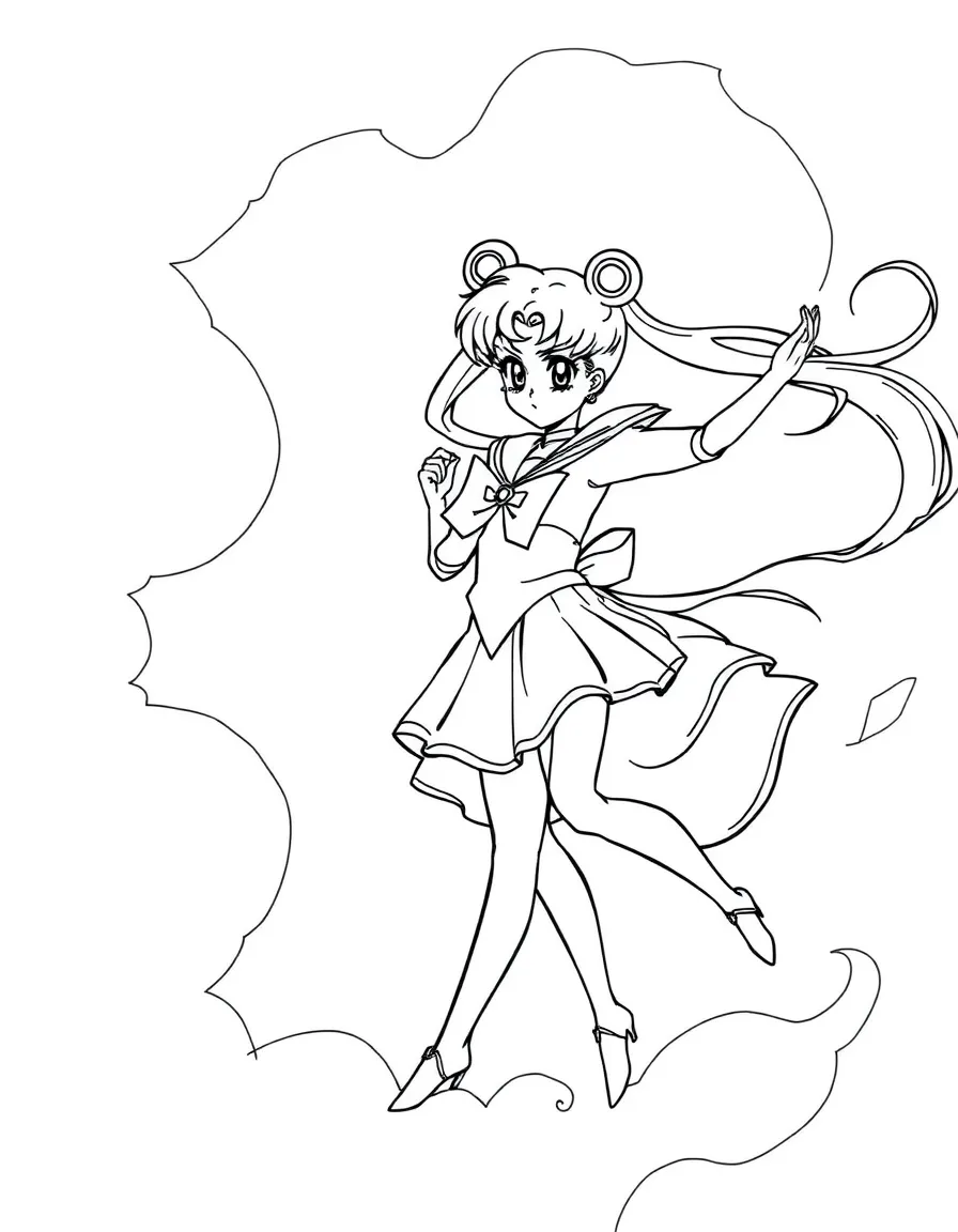 Sailor Moon in her transformation sequence with her wand