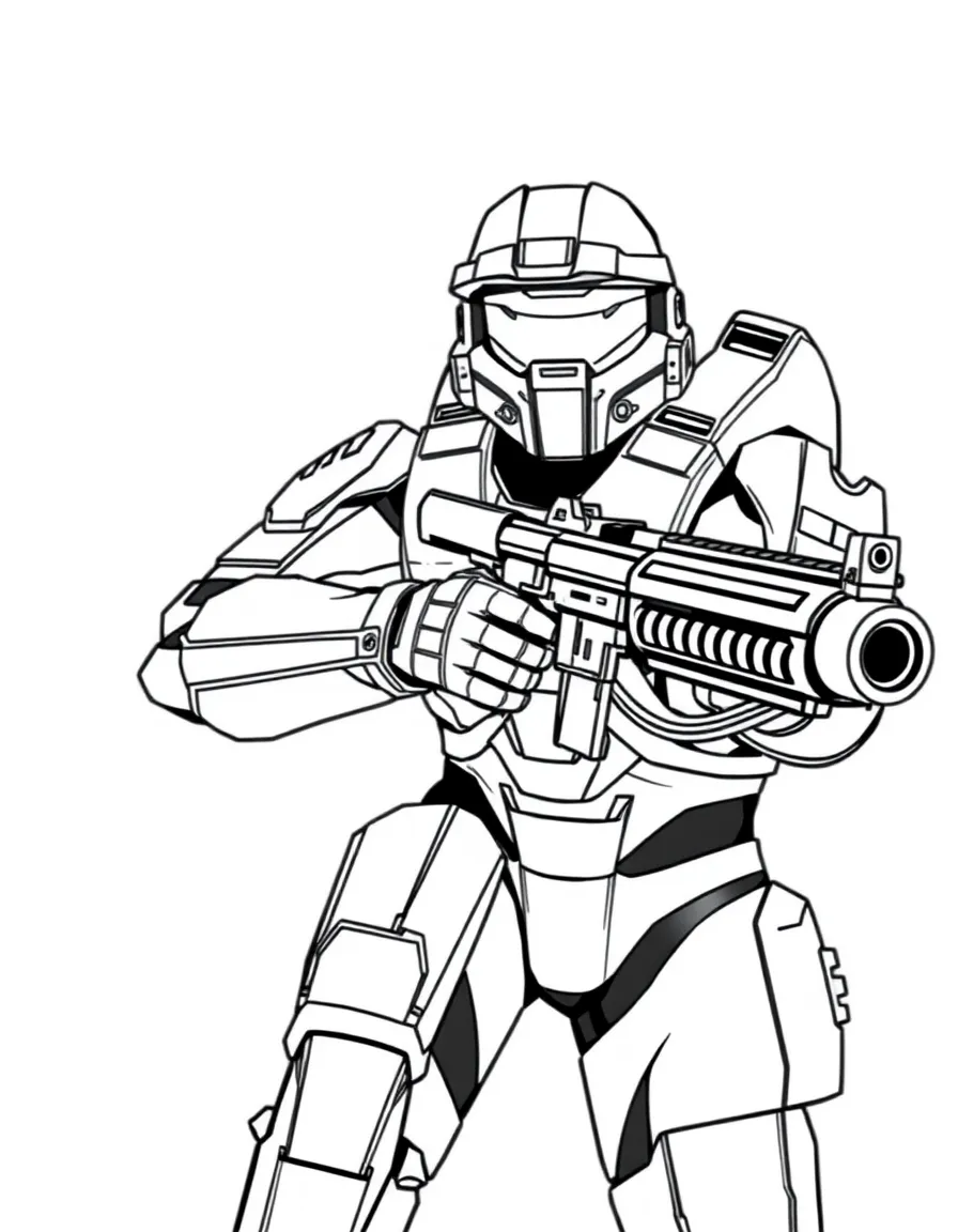 Master Chief from Halo with his assault rifle at the ready