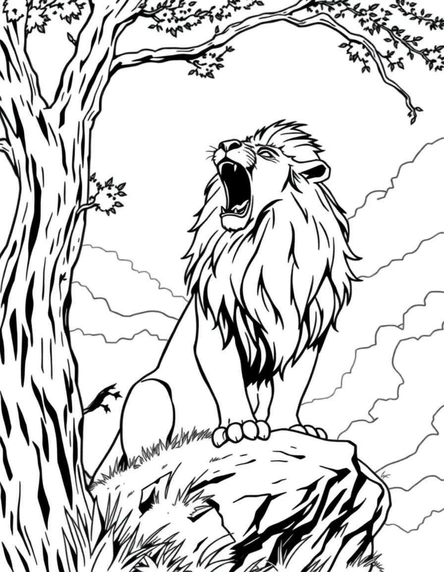 Aslan the Lion roaring majestically on a Narnian hilltop