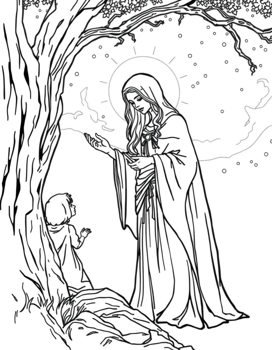 Galadriel offering her light to Frodo with ethereal glow