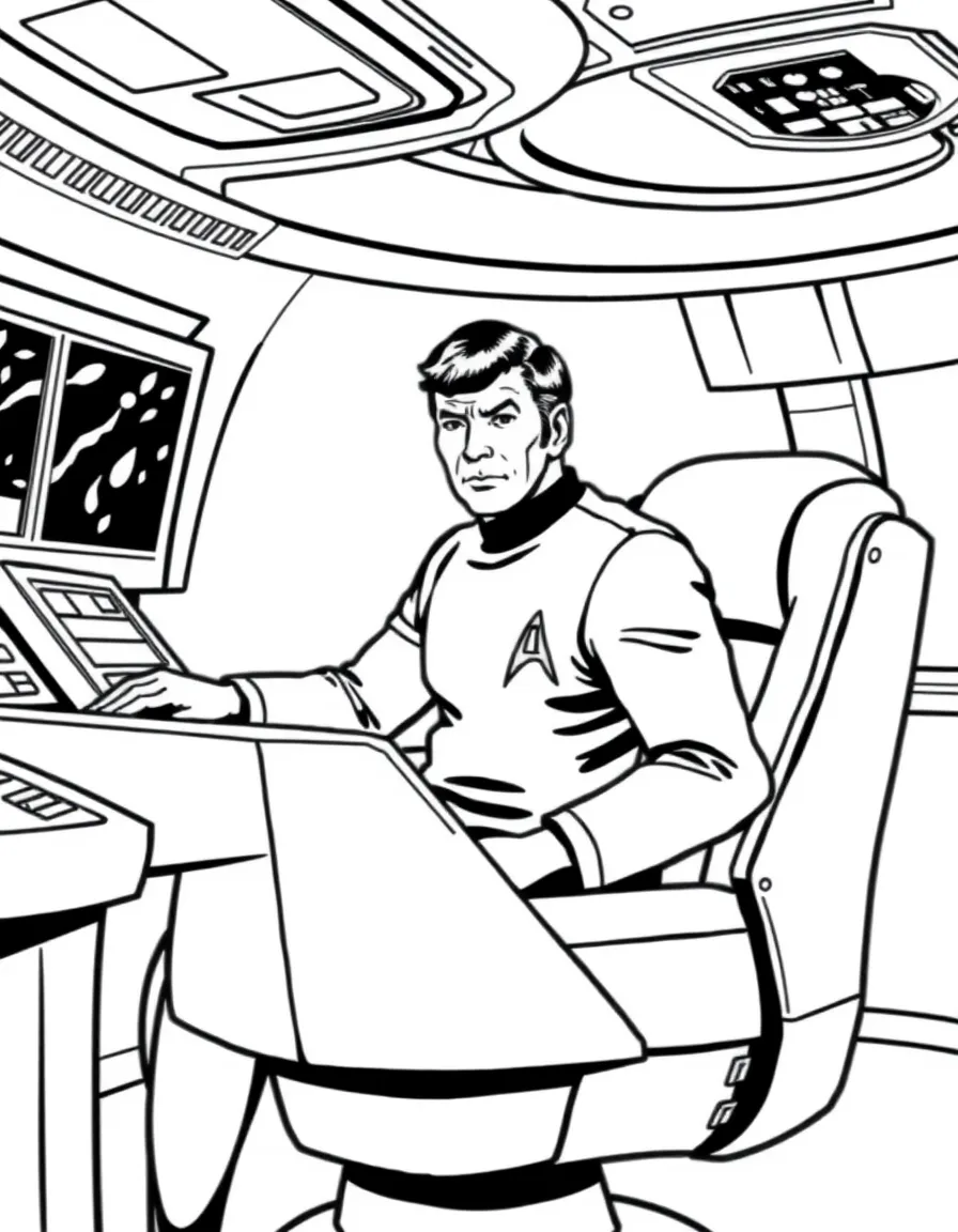 Captain Kirk in the captain's chair of the Enterprise