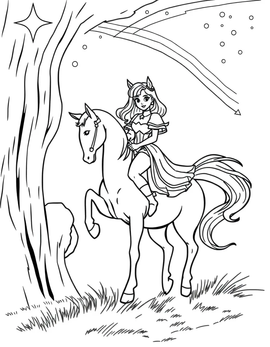 Rainbow Brite on her horse Starlite with color streams