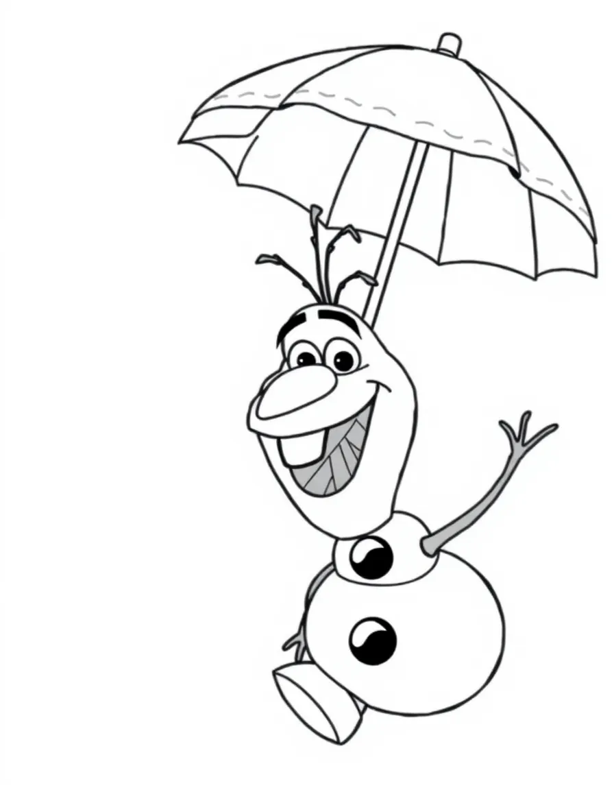 Olaf from Frozen dreaming of summer with a beach umbrella