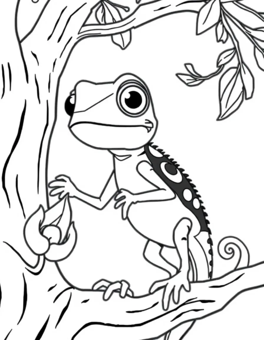 Pascal the chameleon from Tangled changing colors to match surroundings
