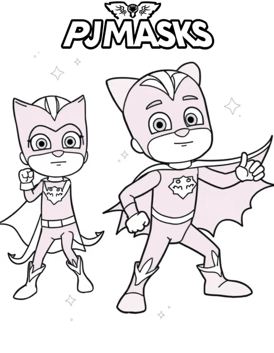 The PJ Masks striking heroic poses in their nighttime costumes