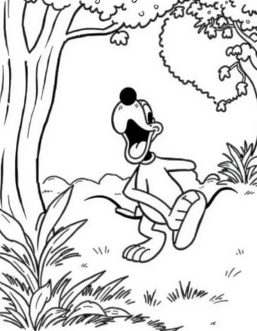 Pluto chasing his tail in Mickey's yard
