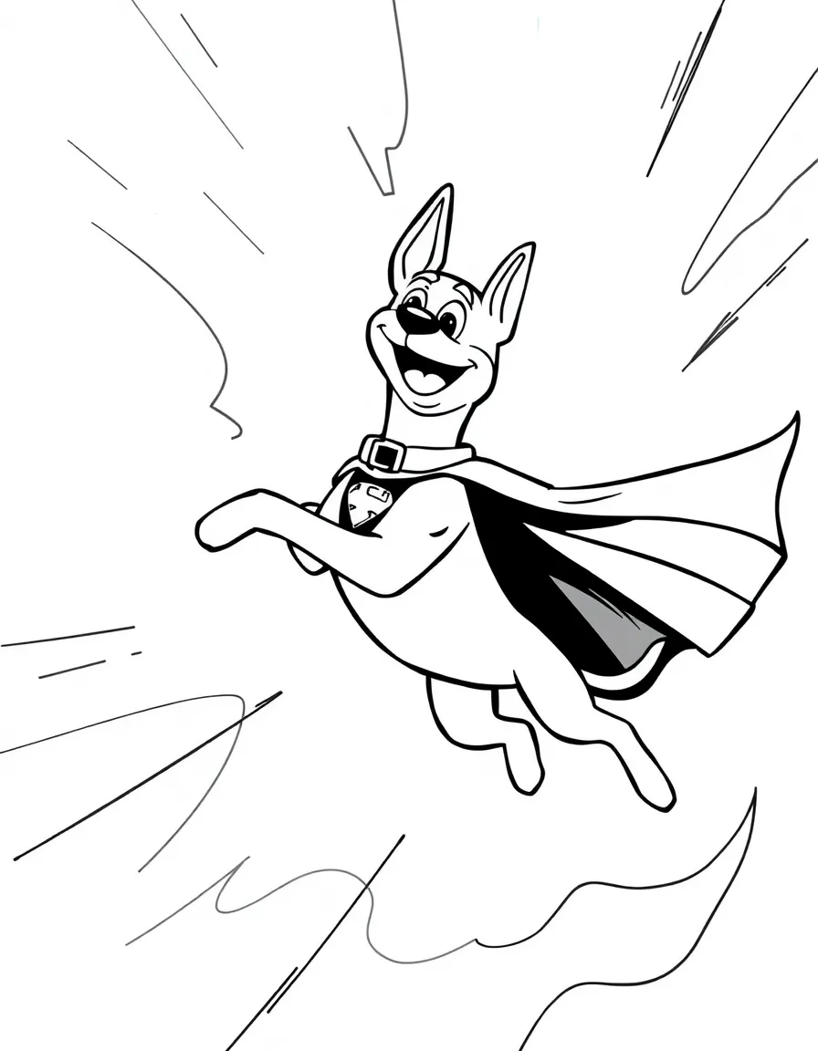 Krypto the Superdog flying with cape fluttering