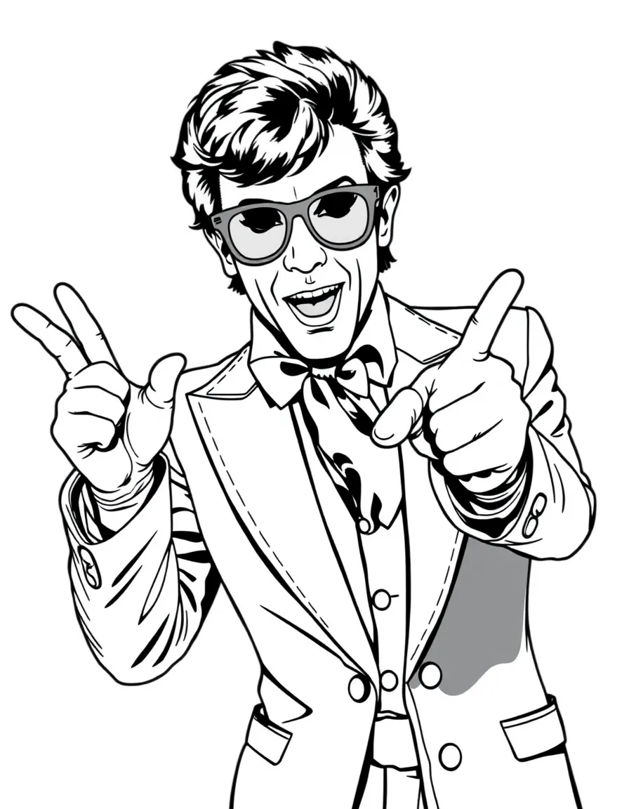 Austin Powers striking a "yeah baby" pose in mod outfit