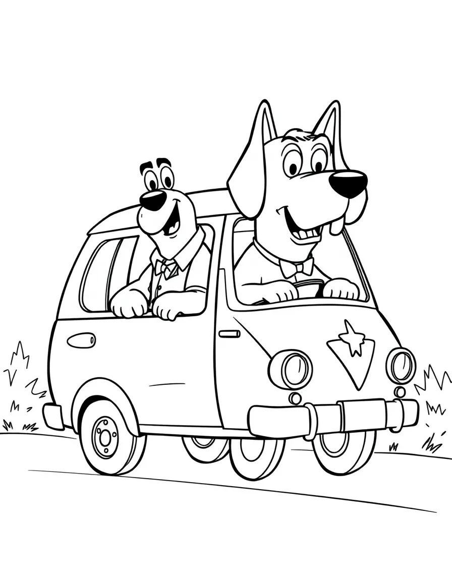 Dumb and Dumber on their dog-shaped van