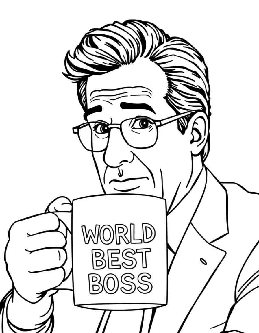 Michael Scott from The Office with "World's Best Boss" mug