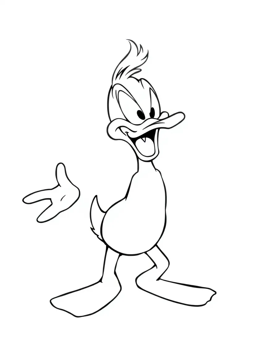 Daffy Duck in mid-tantrum with feathers flying