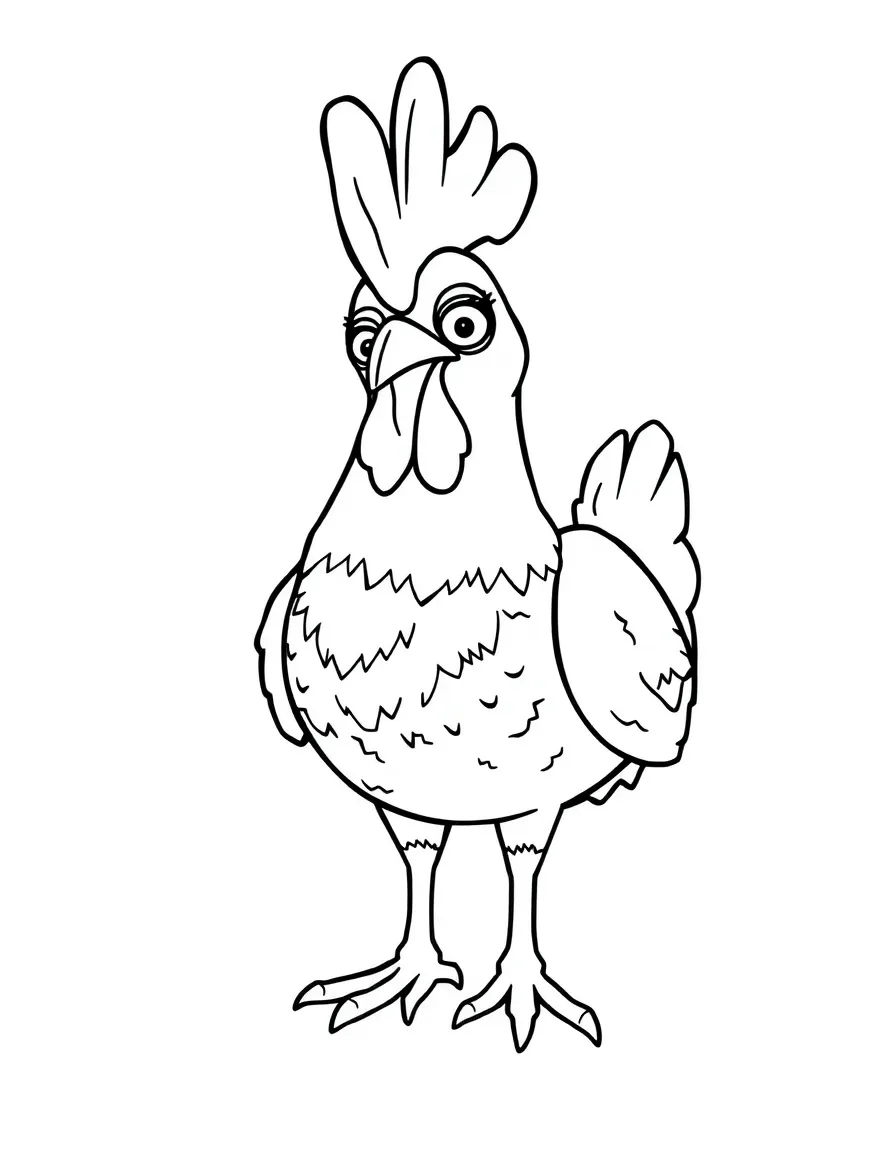 Hei Hei the chicken from Moana with his crossed eyes