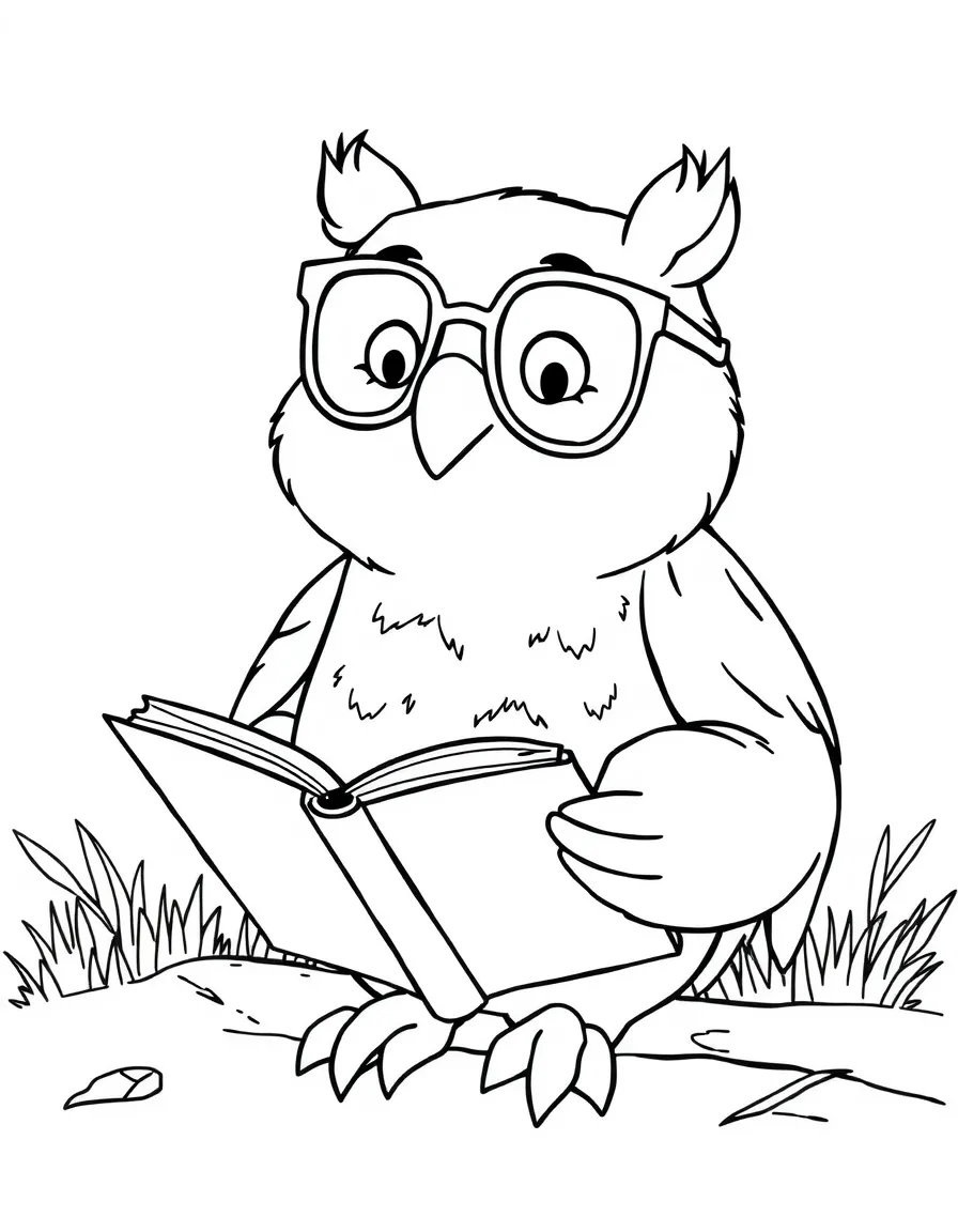 Owl from Winnie the Pooh reading a book with glasses