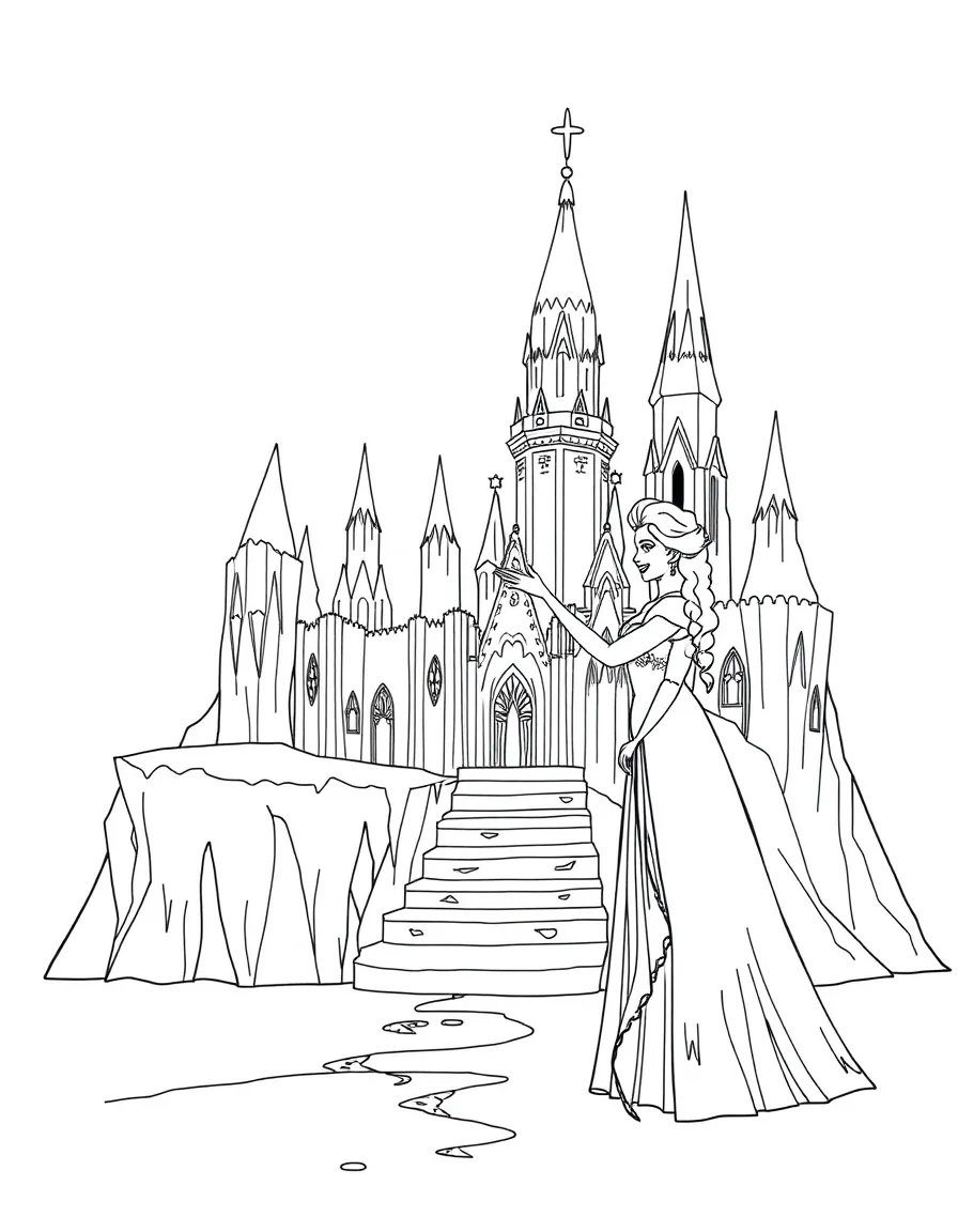 Queen Elsa creating an ice palace with her powers
