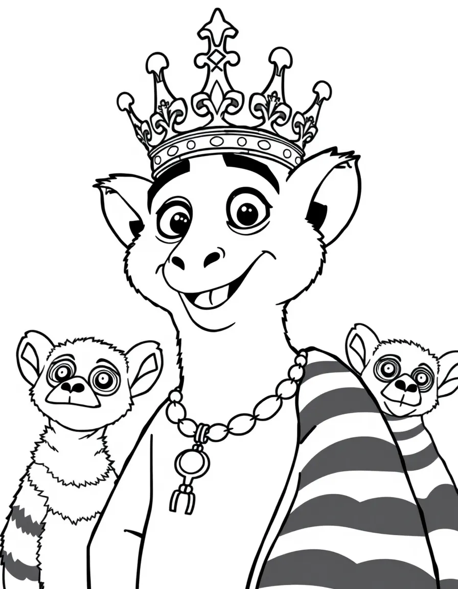 King Julien from Madagascar with his crown and lemur subjects