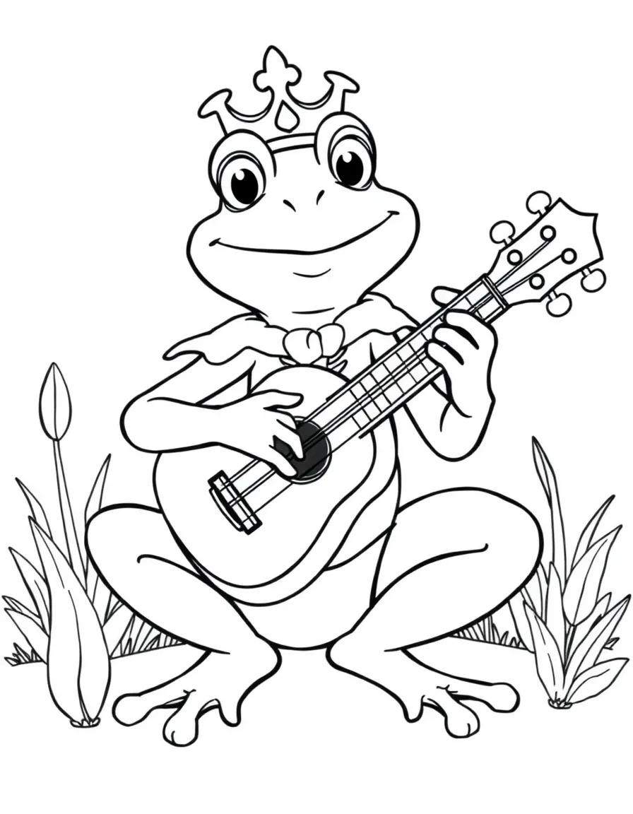 Prince Naveen as a frog playing his ukulele