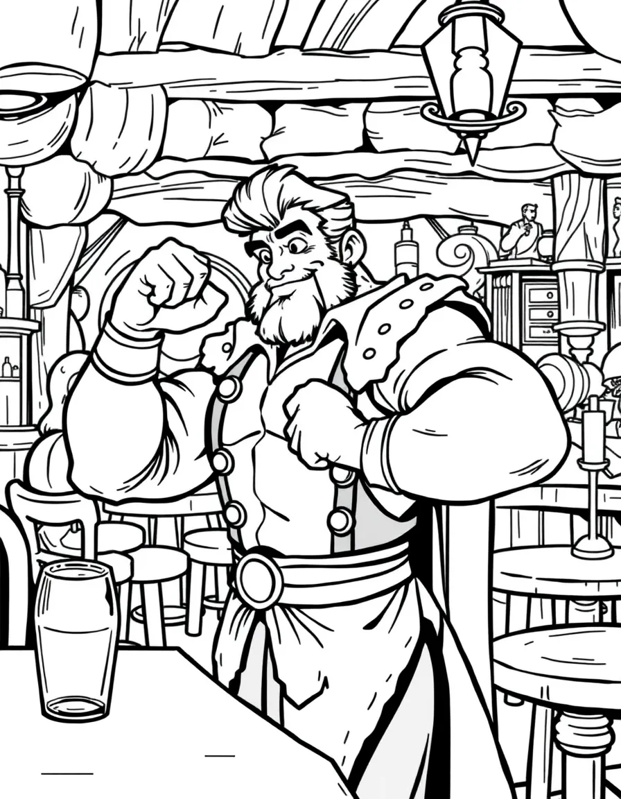 Gaston flexing for his admirers in the tavern