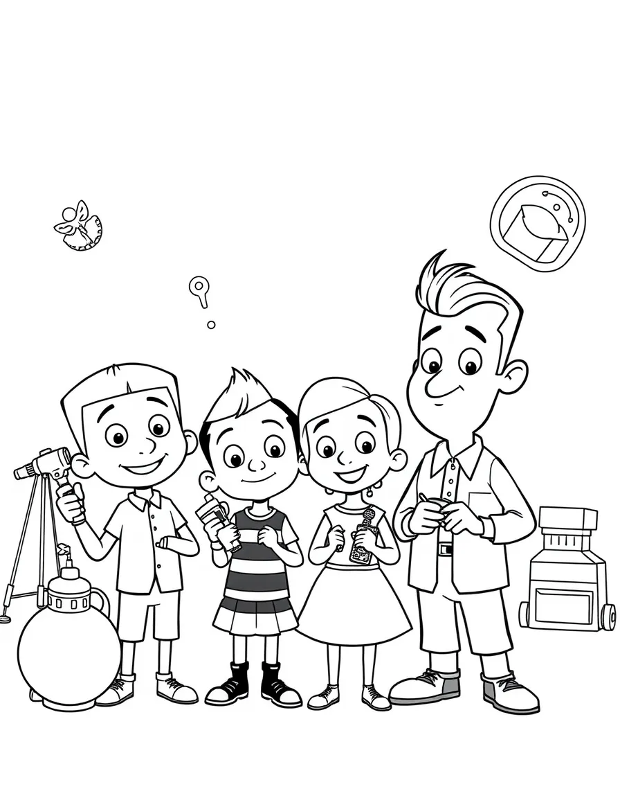 The Robinson family from Meet the Robinsons with their inventions