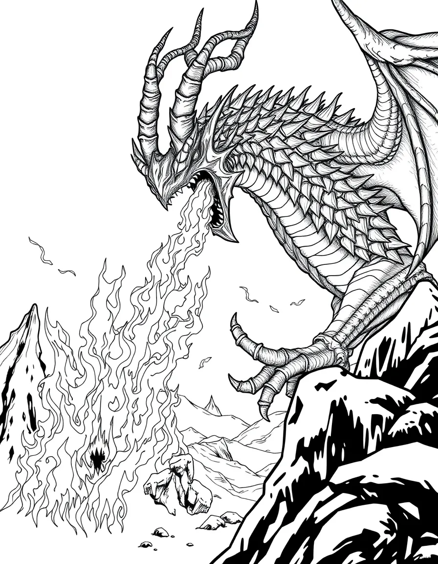 Alduin the World Eater from Skyrim breathing fire on Helgen