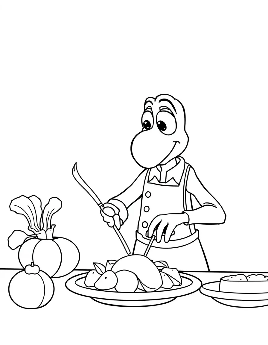 Remy from Ratatouille creating a gourmet dish