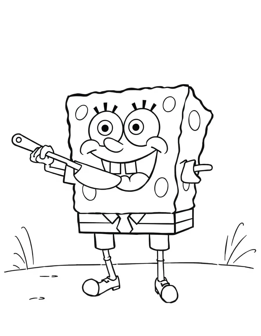 SpongeBob flipping Krabby Patties with spatula