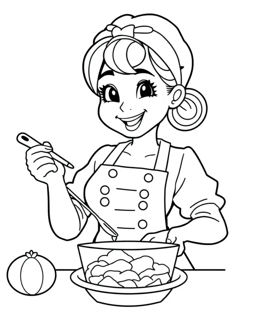 Cooking Mama showing her perfect dish with measurement lines