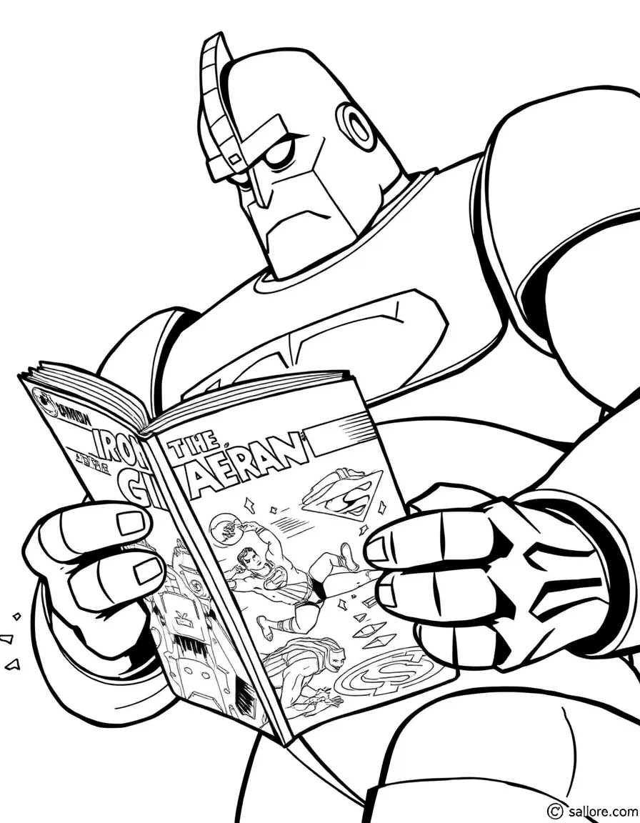 The Iron Giant looking at a "Superman" comic book