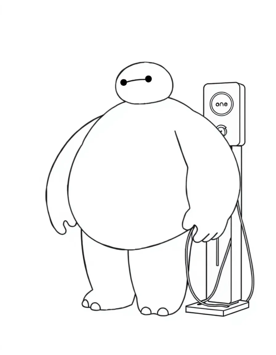 Baymax from Big Hero 6 in his charging station
