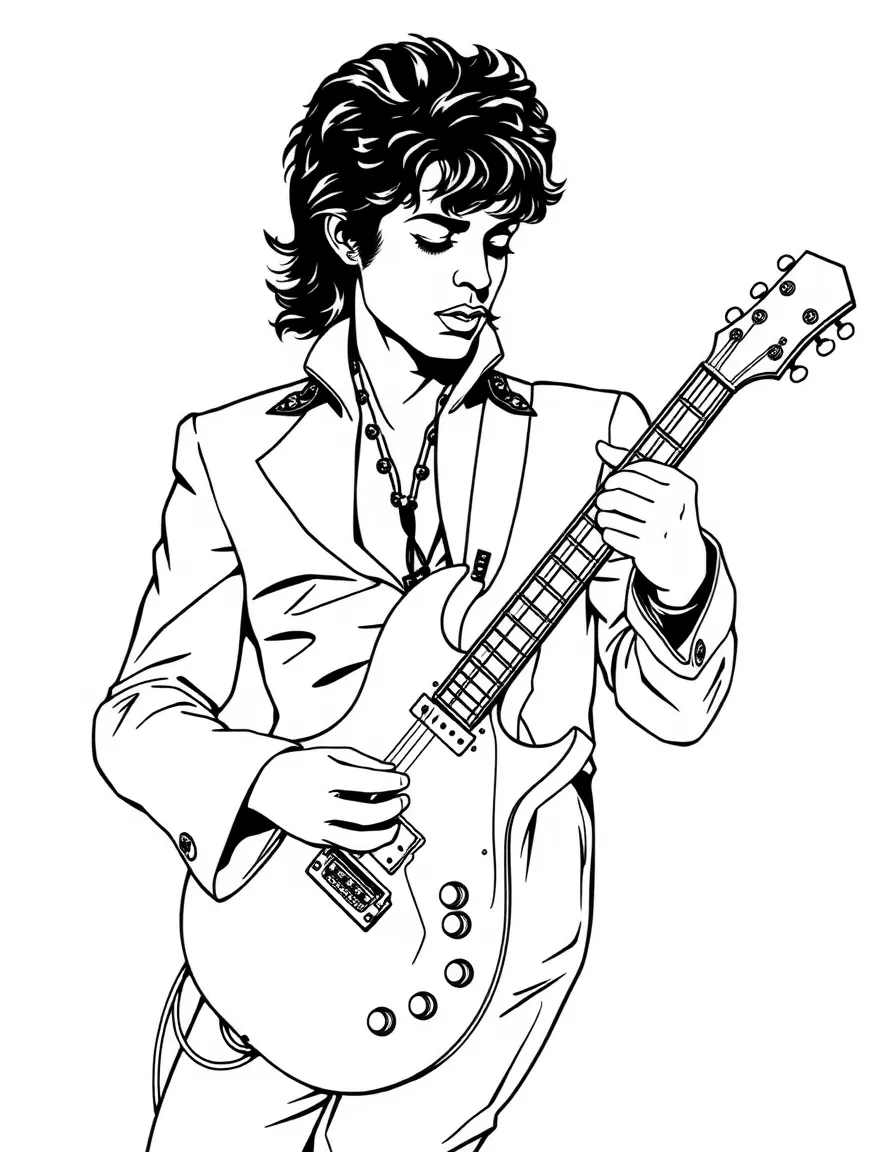 Prince with his symbol-shaped guitar performing