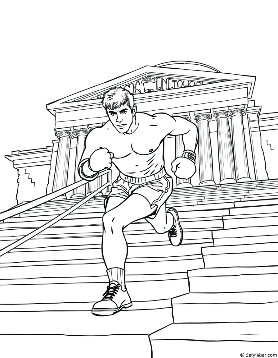 Rocky Balboa running up the Philadelphia Museum steps