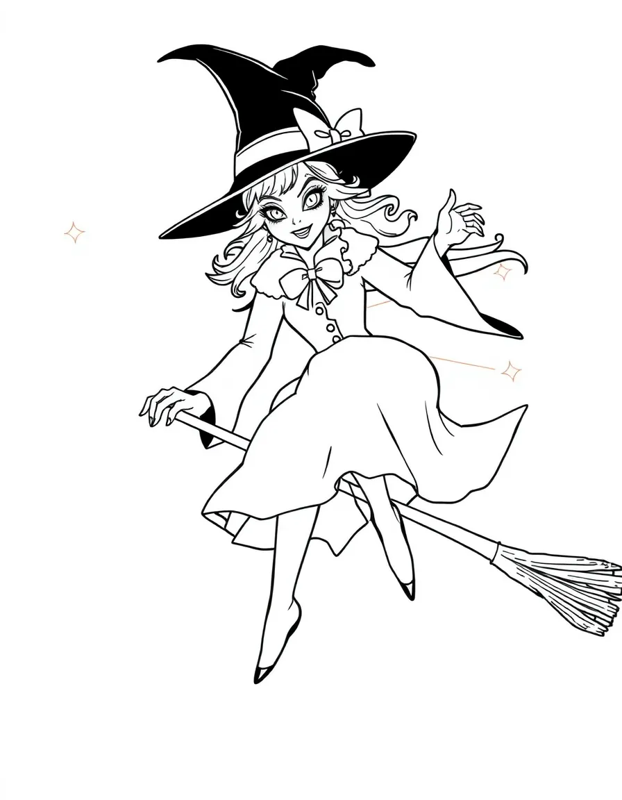 Elphaba from Wicked defying gravity on her broomstick