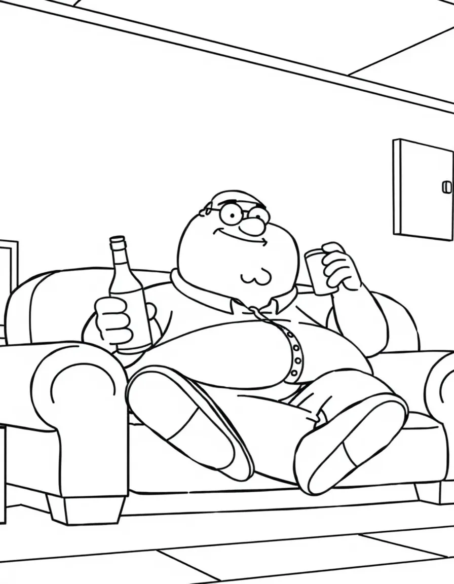 Peter Griffin from Family Guy lounging on the couch with a beer