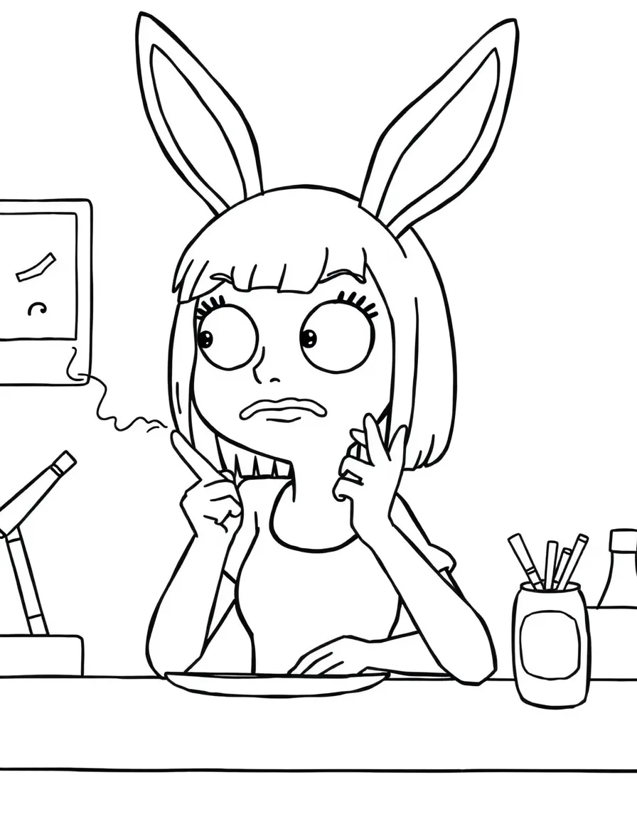 Louise Belcher from Bob's Burgers scheming with her bunny ears