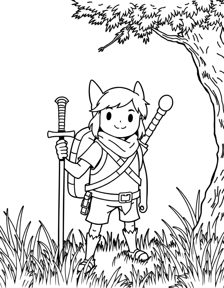 Finn the Human with his grass sword and backpack
