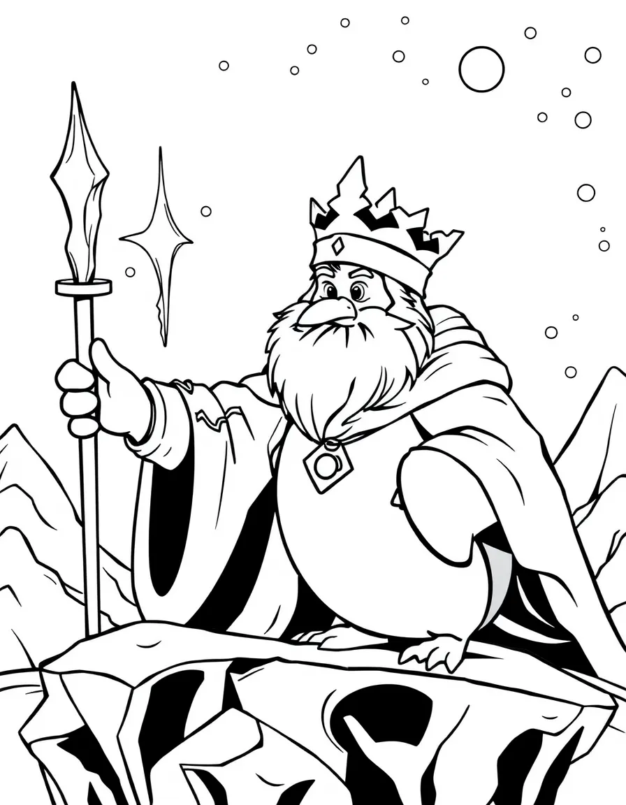 Ice King with his penguin Gunter casting ice magic