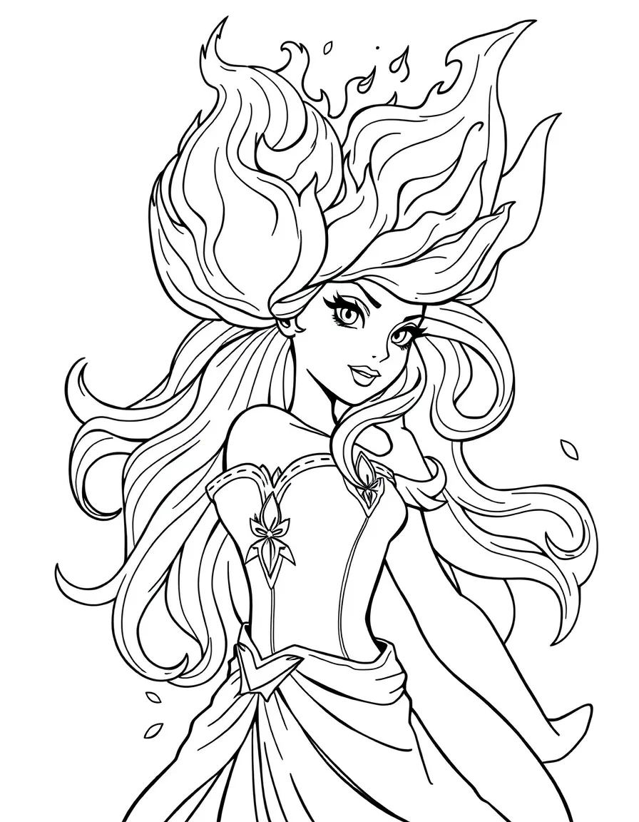 Flame Princess with her fiery hair blazing